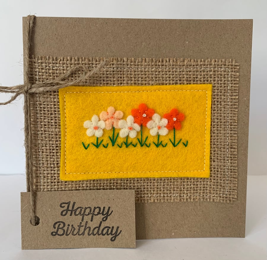 Handmade Birthday card. Orange, peach and cream flowers. Keepsake card.
