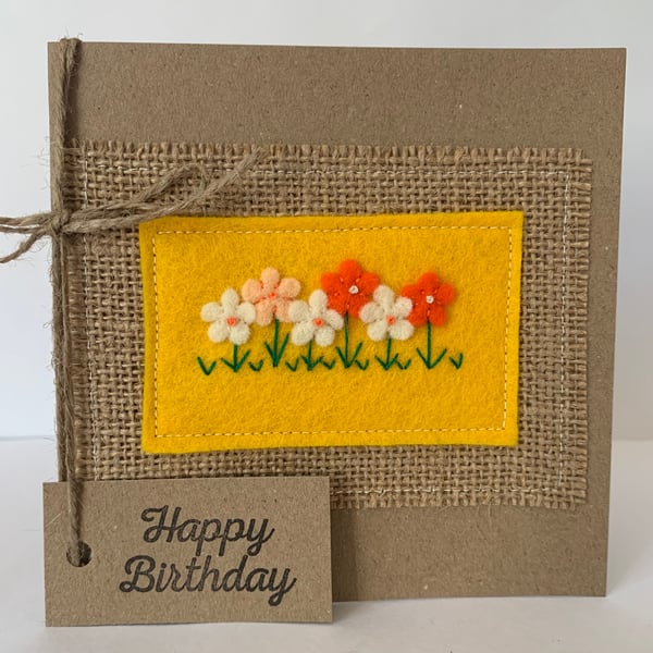 Handmade Birthday card. Orange, peach and cream flowers. Keepsake card.