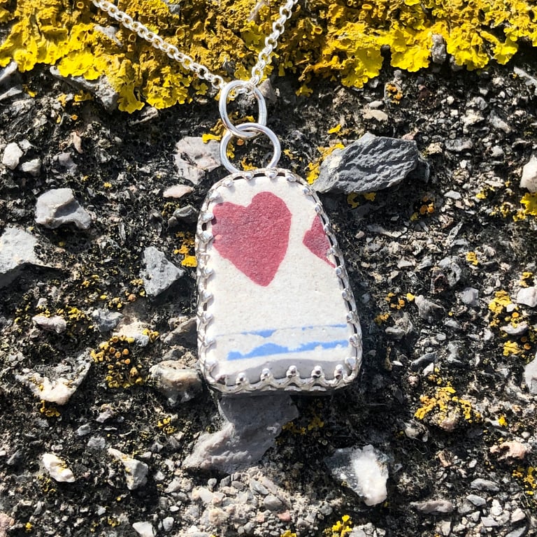 Stunning Heart Sea Pottery and Sterling Silver Pendant - 1314