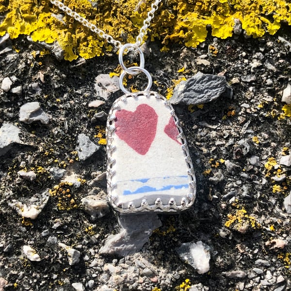 Stunning Heart Sea Pottery and Sterling Silver Pendant - 1314