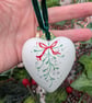 Mistletoe hand-painted ceramic heart Christmas bauble