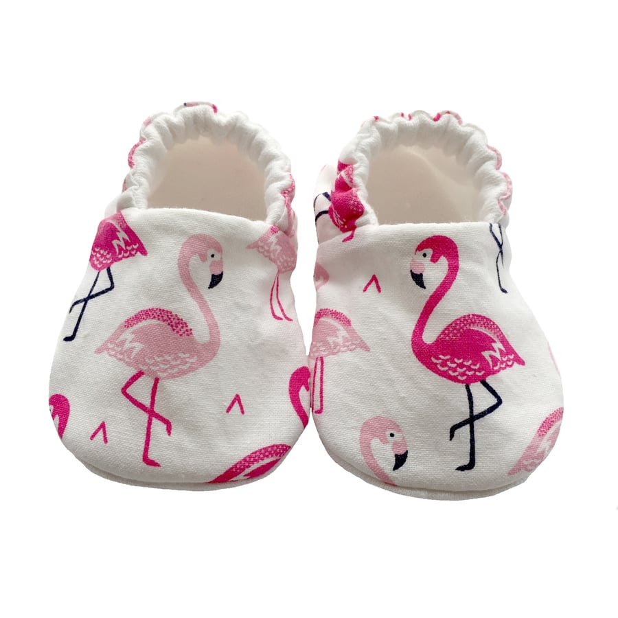 Pink Flamingo's Shoes Organic Moccasins Kids Slippers Pram Shoes Gift Idea 0-9Y