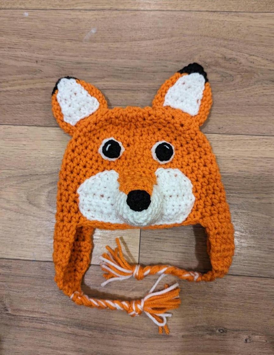 Fox hat, winter novelty crochet hat, toddler, child and adult size