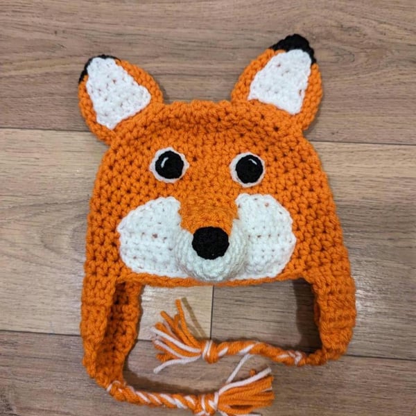 Fox hat, winter novelty crochet hat, toddler, child and adult size
