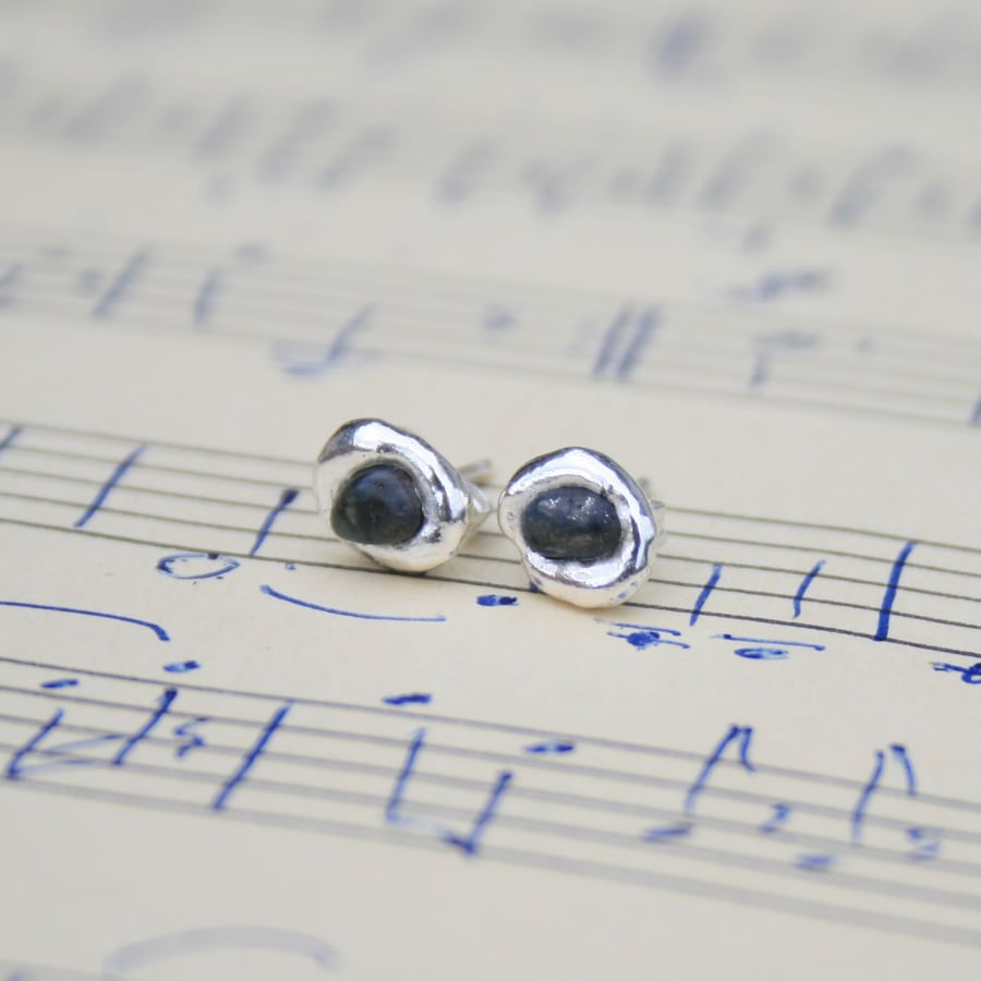 Organic Silver and Sapphire Earrings, September Birthstone