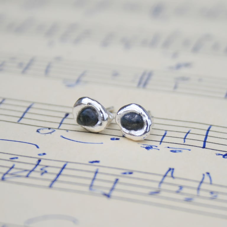 Organic Silver and Sapphire Earrings, September Birthstone