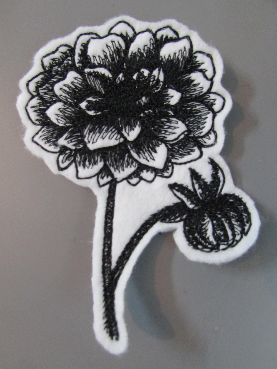 Sketchwork Dahlia Embroidered Sew on Applique Patch