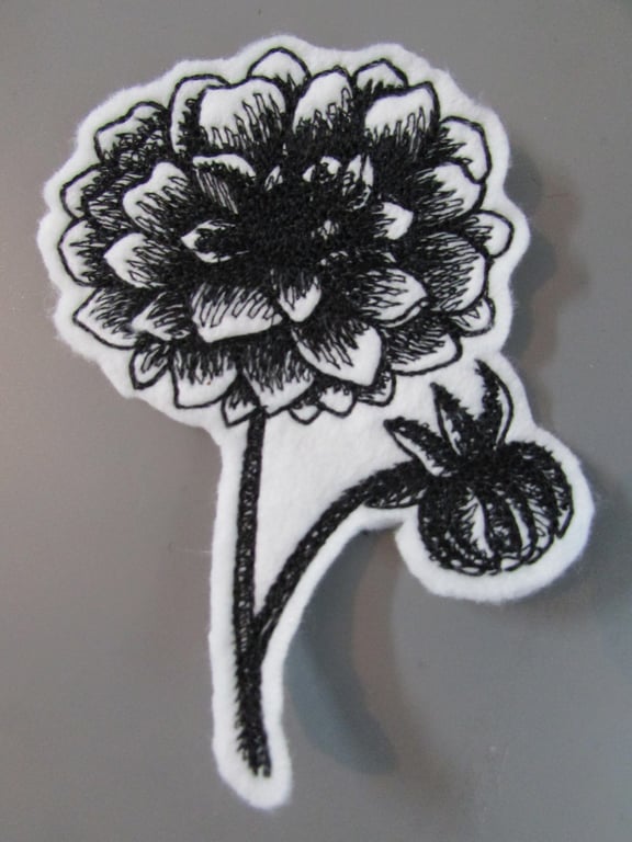 Sketchwork Dahlia Embroidered Sew on Applique Patch