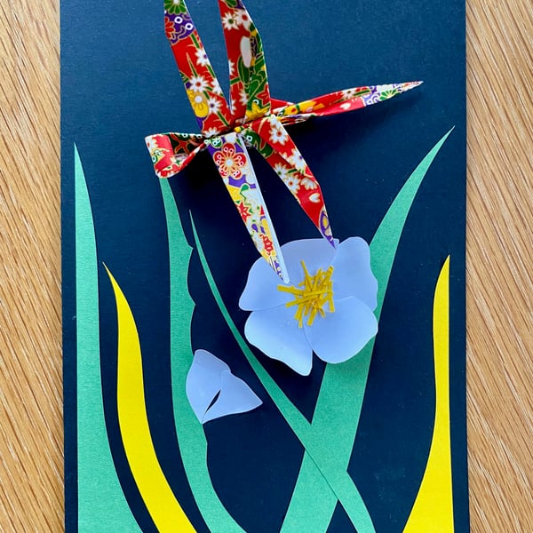         Beautiful chiyogami paper dragonfly greetings card