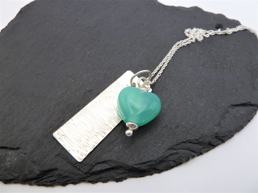 sterling silver chain, lampwork glass heart pendant
