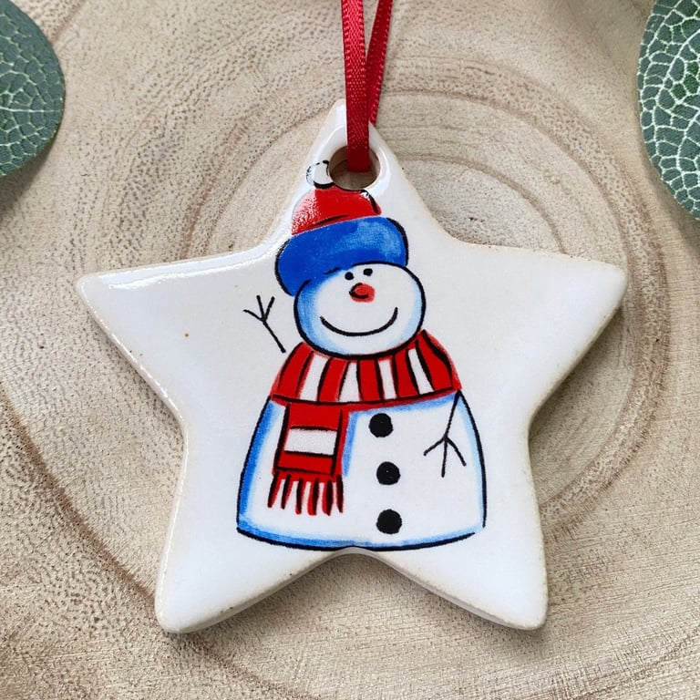 Ceramic Snowman Star Hanging Decoration Tag