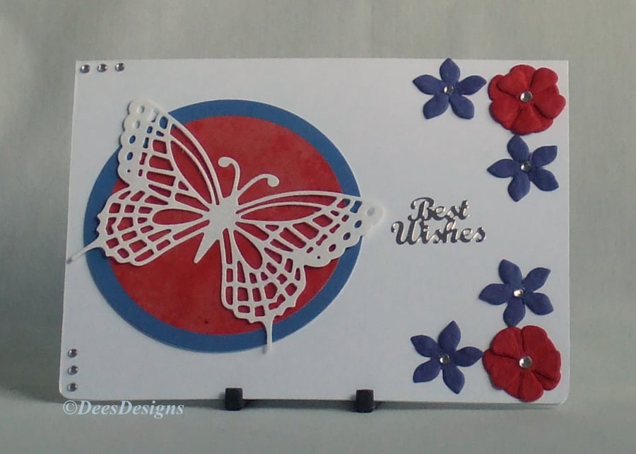 Best Wishes Card. White  Butterfly 
