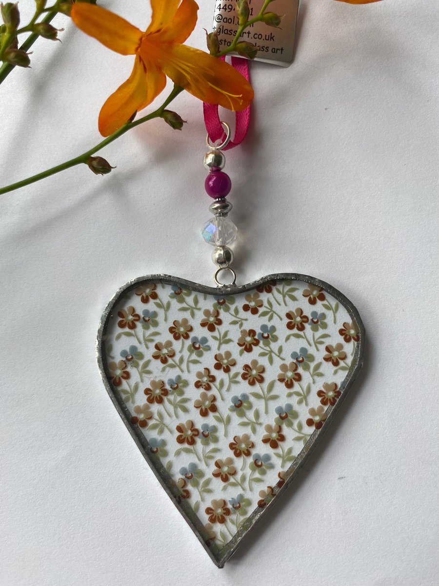 Stained Glass Ribbon Heart Suncatcher Decoration 