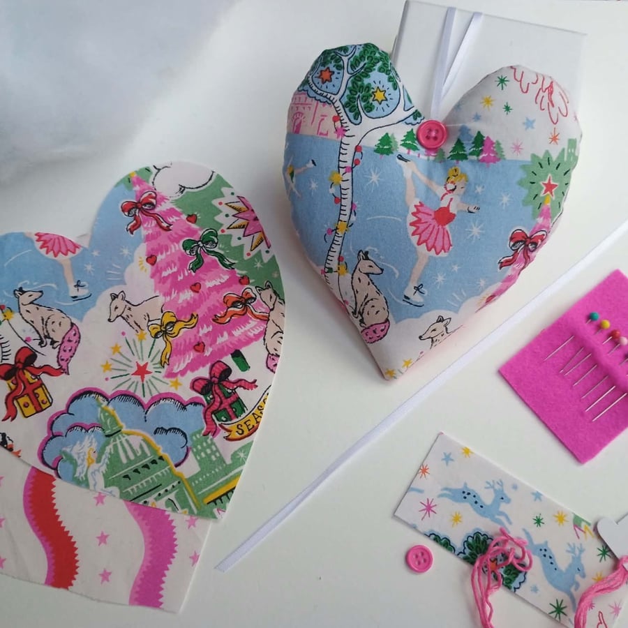 Christmas Skies stuffed heart - Sew it yourself craft kit hanging decoration
