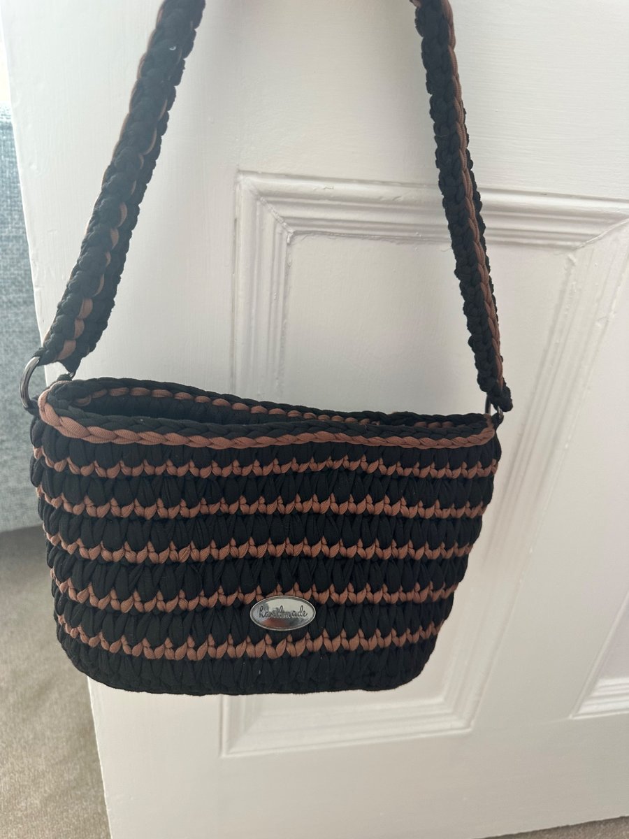 Image of Black and Brown Striped Small Tote
