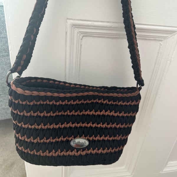 Black and Brown Striped Small Tote