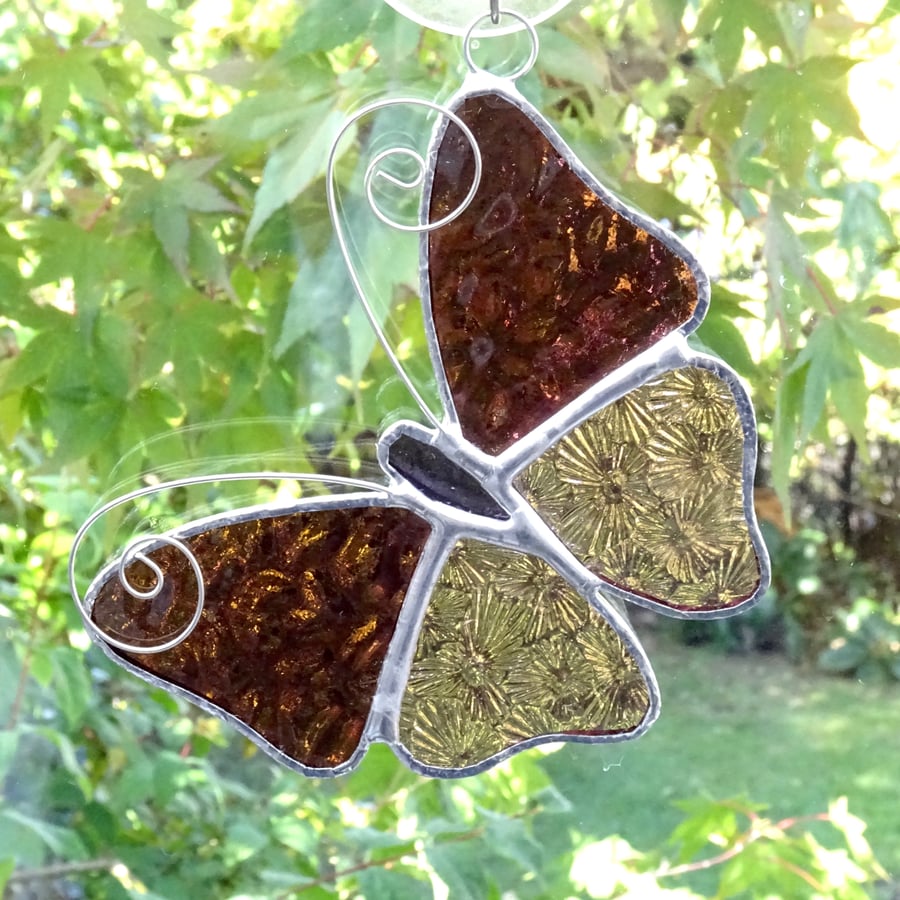 Stained Glass Butterfly Suncatcher - Handmade Decoration - Rose and Pale Pink
