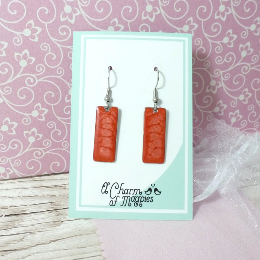 Bright red dangle earrings, minimalist bright drop earrings