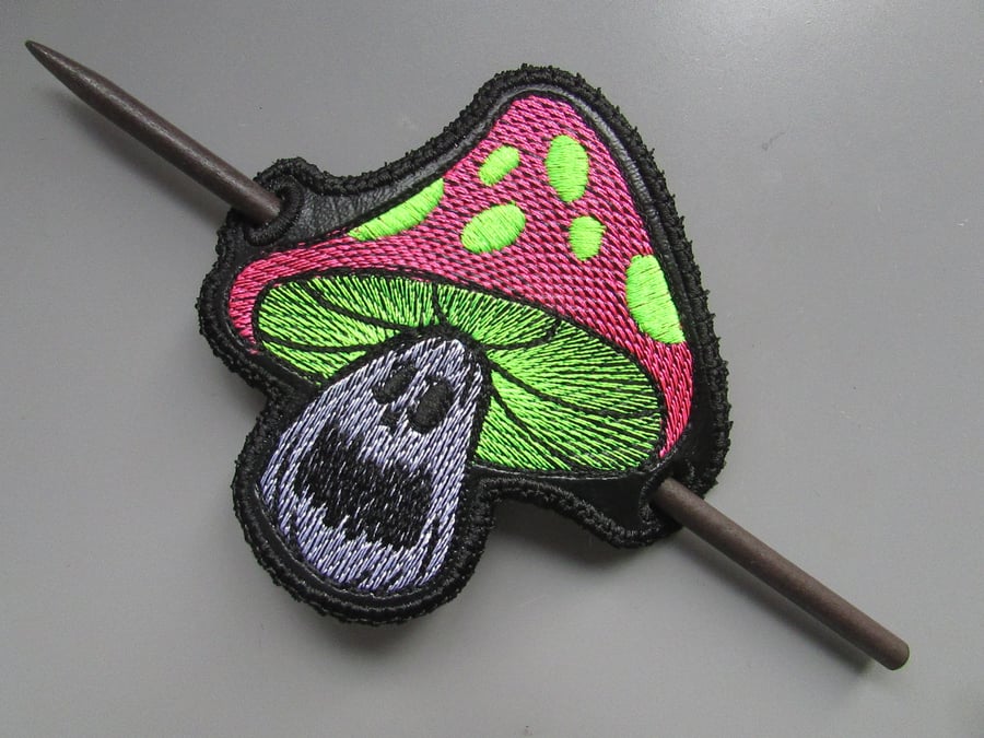 Mushroom Fungi Embroidered Hair Barrette