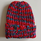 HAND KNIT Ladies Red Fruity Ombre Beanie Hat
