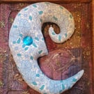 Moon wall hanging, vintage textile moon 
