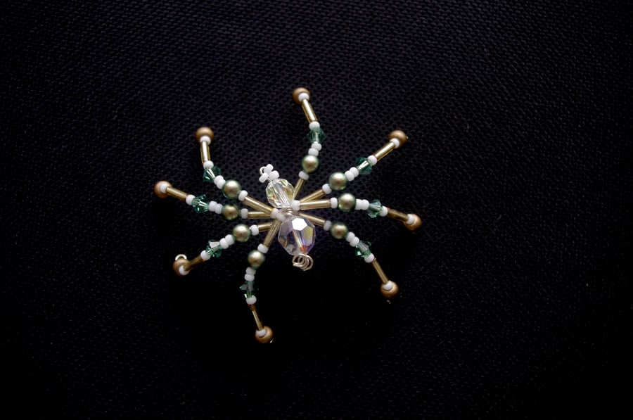Beaded Christmas Spider Decoration. Teal & Bronze Legend of the Christmas Spider