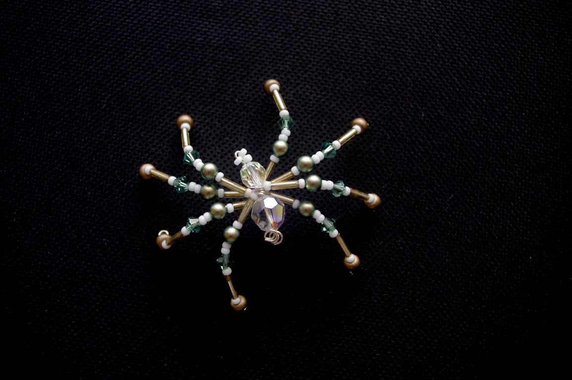Beaded Christmas Spider Decoration. Teal & Bronze Legend of the Christmas Spider