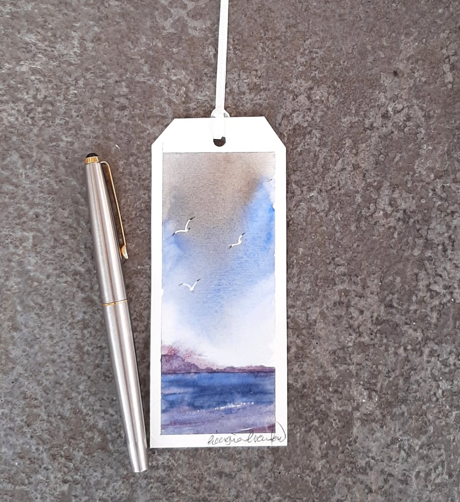 Rain Over The Ocean. Bookmark. Original Painting
