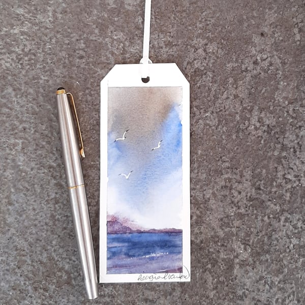 Rain Over The Ocean. Bookmark. Original Painying