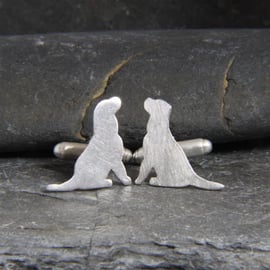 Labrador Dog Silhouette Sterling Silver Cufflinks 