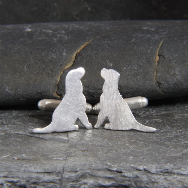 Labrador Dog Silhouette Sterling Silver Cufflinks 