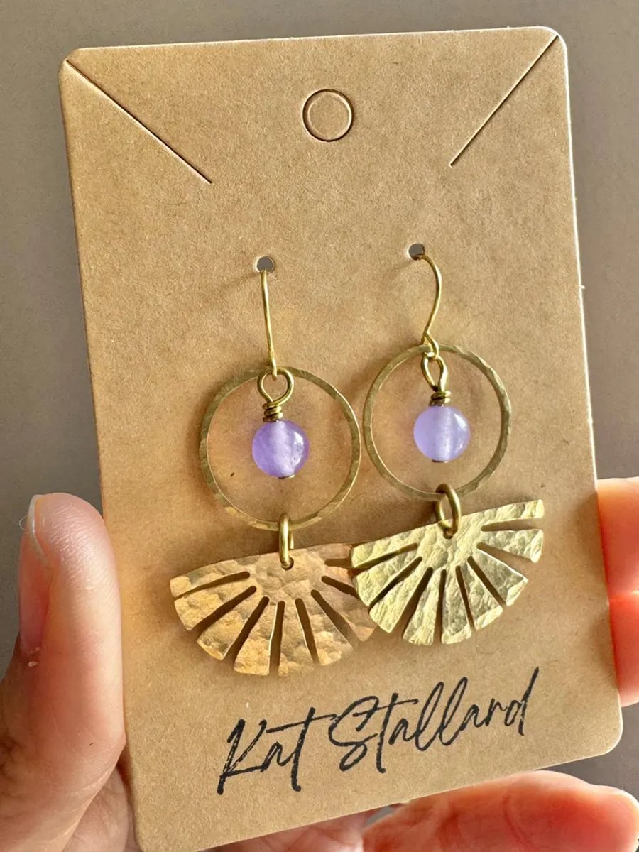 Gorgeous golden brass earrings with natural Amethyst gemstone beads
