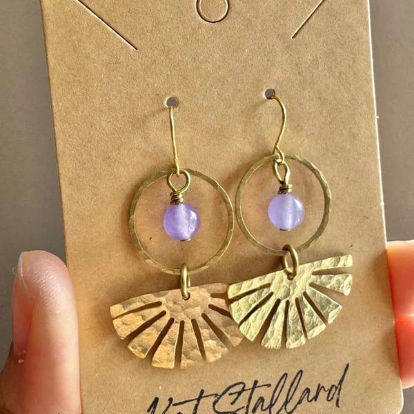 Gorgeous golden brass earrings with natural Amethyst gemstone beads