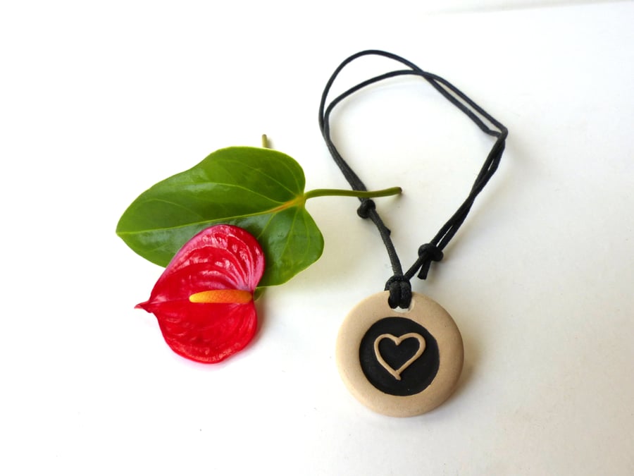 Black Matt Heart Ceramic Necklace
