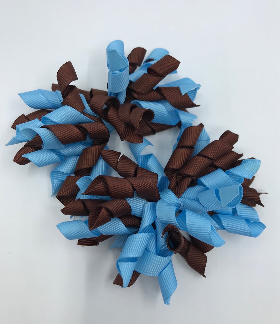 3 inch Brown and Light Blue Curly Corkers on Clips (pair)