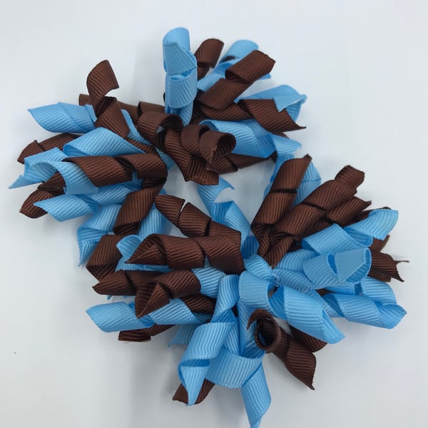 3 inch Brown and Light Blue Curly Corkers on Clips (pair)