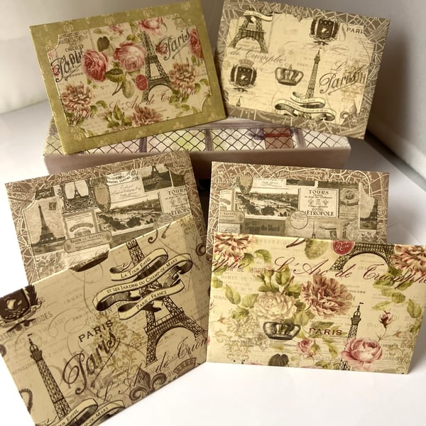 Vintage Paris Handmade Envelopes - Shimmer Card Inserts x 6