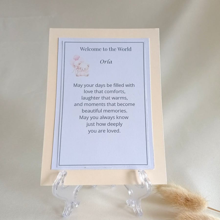 Personalised Welcome to the World Keepsake Card, New Baby Gift, Baby Boy Gift