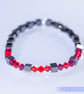 Swarovski and Hematite stretch beaded bracelet red pink black - Image 4