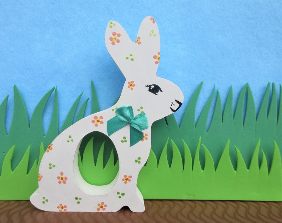 Easter Bunny Chocolate Egg Holder Wooden Hand Painted Rabbit