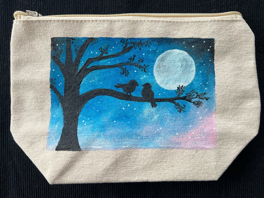 Unique hand painted purse, Love Birds under the Stars