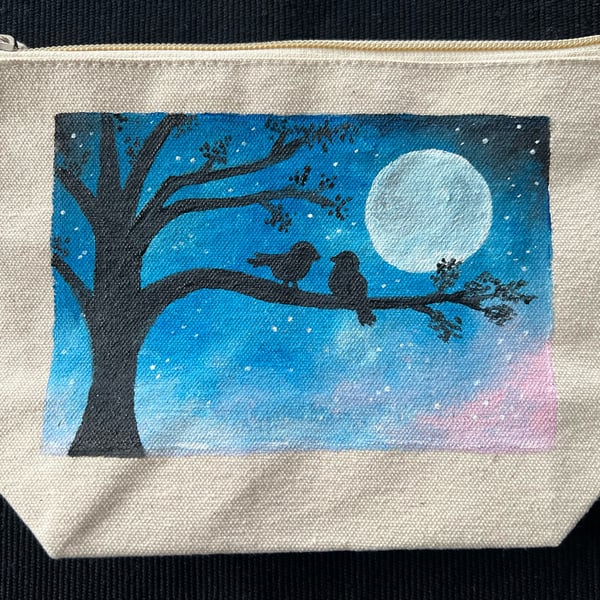 Unique hand painted purse, Love Birds under the Stars