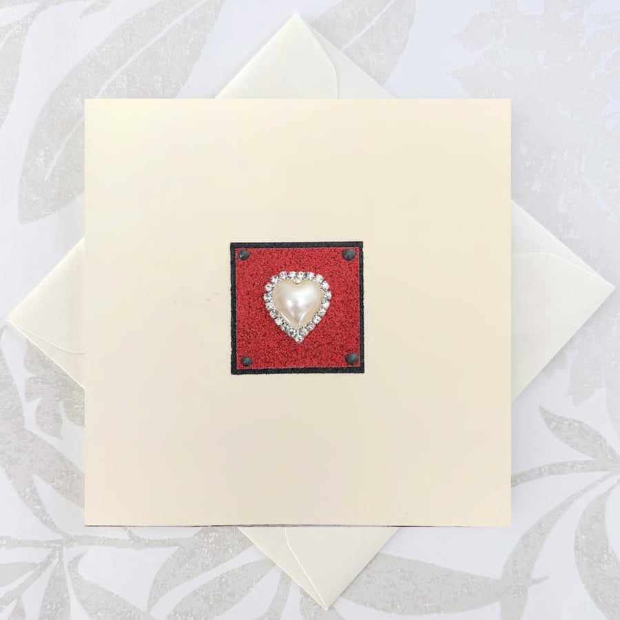 Birthday card or valentines day card - pearl heart and diamonds