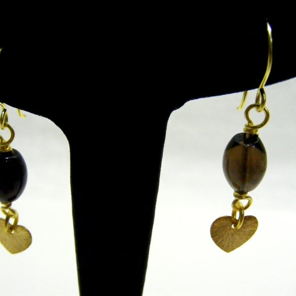 Smokey Quartz with Heart Charm Earrings