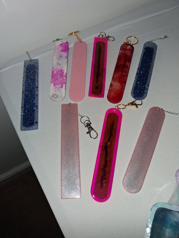 Handmade epoxy resin nail file bag charm or keyring