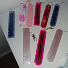 Handmade epoxy resin nail file bag charm or keyring