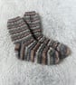 Brown and Grey Striped Socks, Warm Wool Socks, Hand Knitted Socks - Image 3