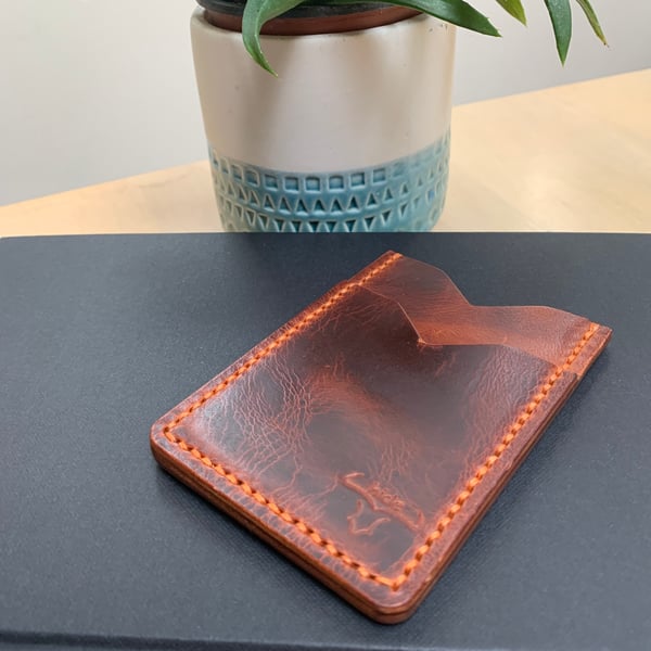 Leather card holder in brown with 3 slots for cards and cash - Father’s Day gift