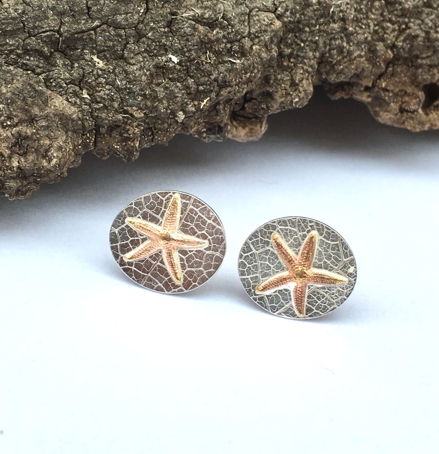 out of stock Starfish Stud Silver Copper Stud Earrings -  handmade,  seaside