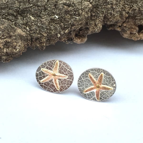 out of stock Starfish Stud Silver Copper Stud Earrings -  handmade,  seaside